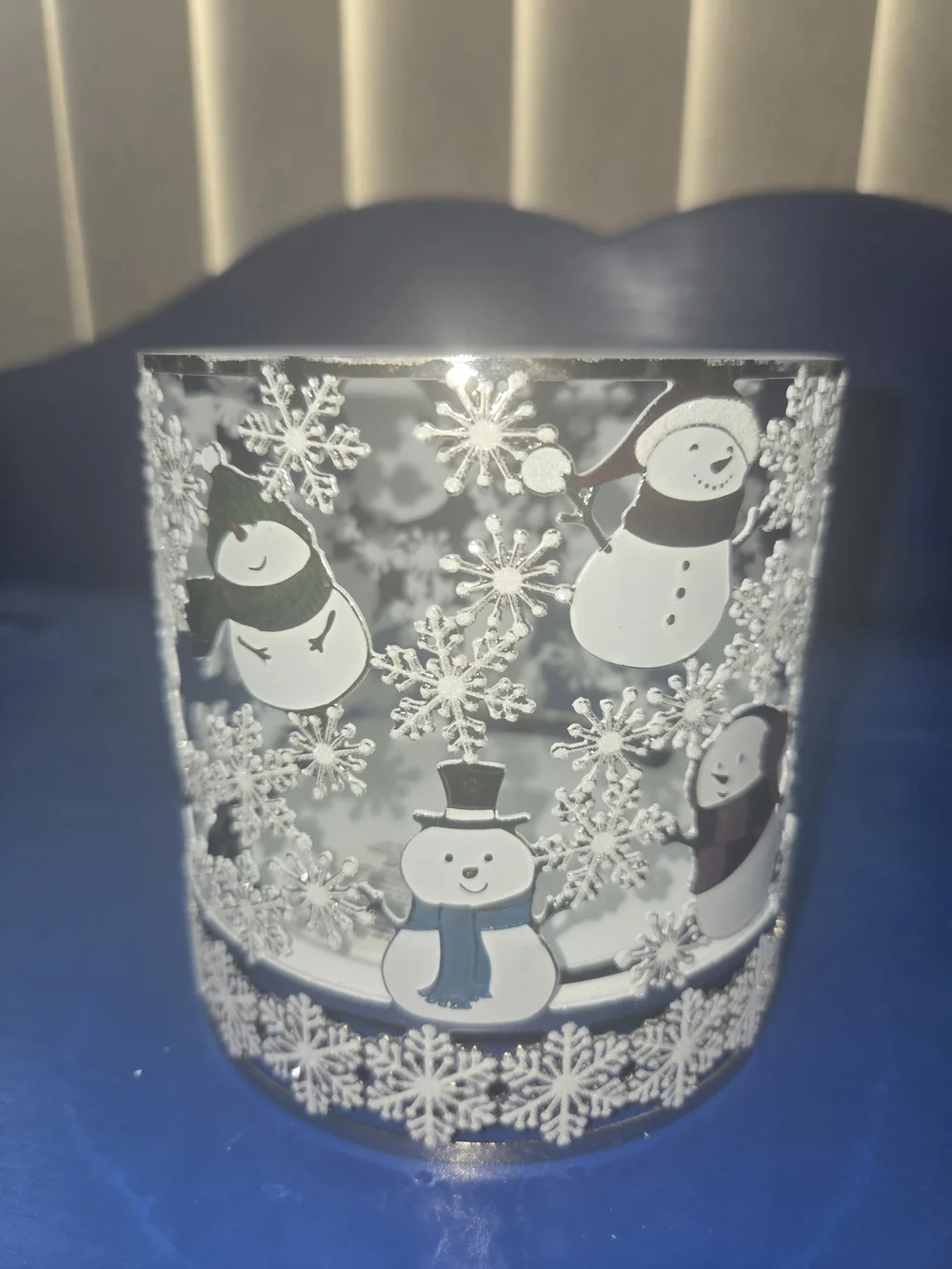 Festive Snowman Holiday Candle Holder - Silver & White
